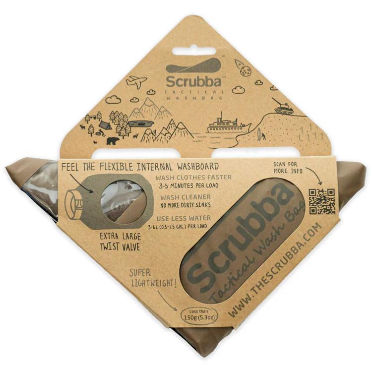 SCRUBBA TACTICAL sac de lavage format poche, léger et écoresponsable - Marron