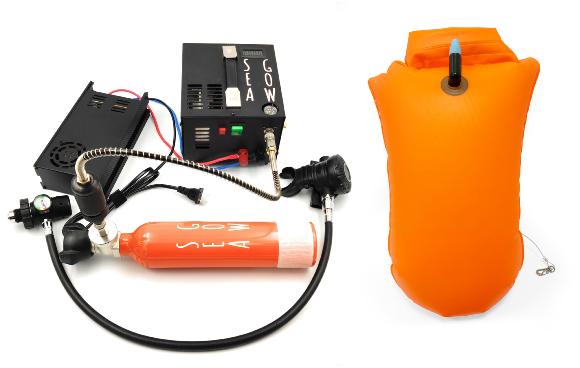 PACK SEAGOW200 Pack compresseur 12 / 220 Volts + mini-bouéeteille de plongée + bou
