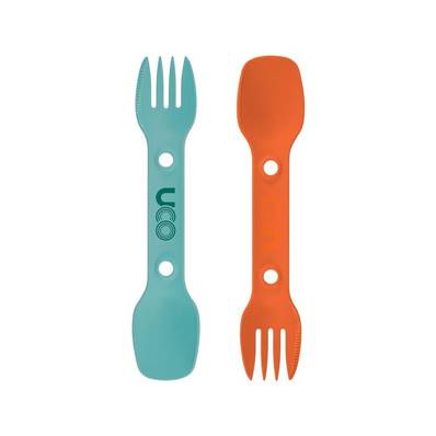 SPORK Lot de 2 couverts 3 en 1 cuillère-fourchette-couteau - orange et bleu